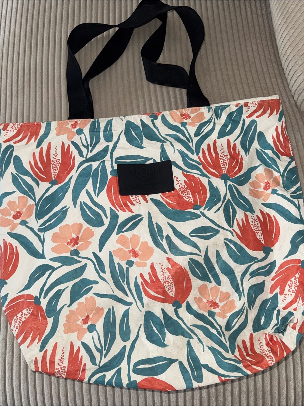 ALOHA Collection Day Tripper Floral Canvas Tote in Coral, Teal & Black